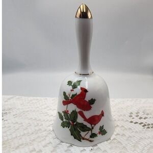Lefton China 1984 Red Cardinal Holly Porcelain Bell Vintage 04547 Japan 5.5"